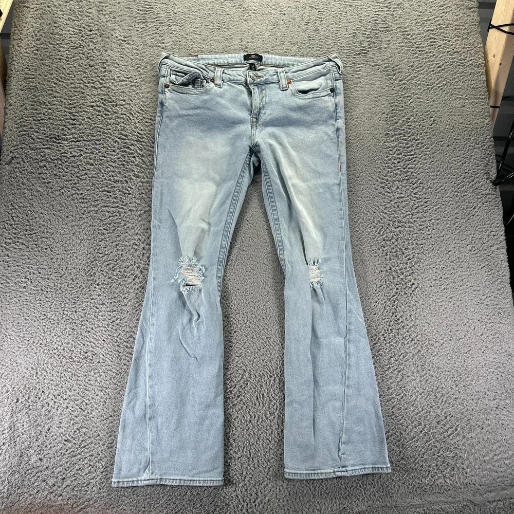 True Religion Joey Jeans 35x32 Blue Cotton Denim Flared Faded Stretch Distressed
